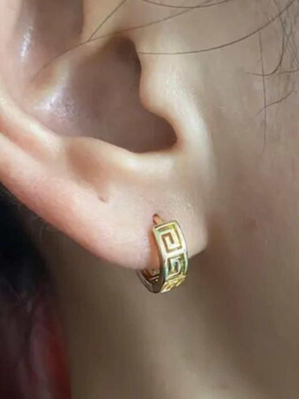 Key Huggie Hoop Earrings Cut Out Design Gold Tone Pierced OS New